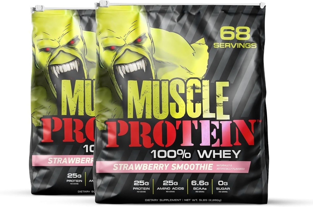 COLOSSAL LABS Muscle Whey Protein Flavored Protein Powder, 25.000 mg Aminozuren/Serven, Koud Filterd(Verpakking mei Vary) (10 Pond (pakket van 2), Aardbei)