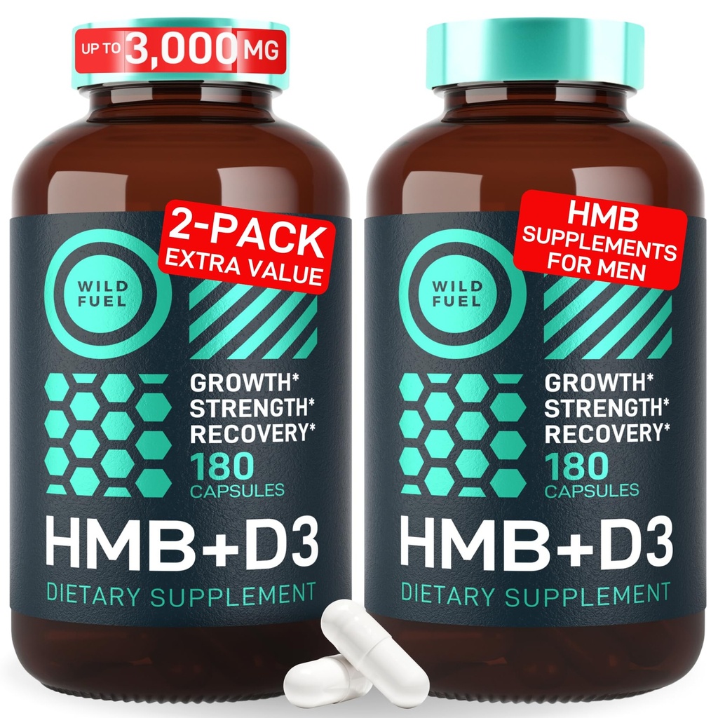 HMB en vitamine D3 Supplement Capsules - B-Hydroxy B-methylbutyraat 1000-3.000 MG HMB Supplementen met vitamine D3 - Spiergroei, sterkte, prestaties, pre-workout, spierherstel - 360 Caps