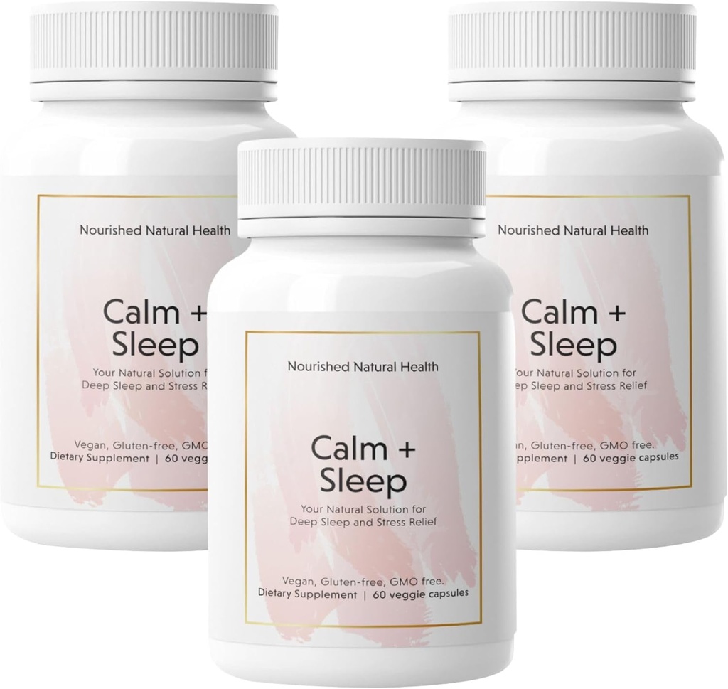 Natuurlijke voeding - Kalmte + slaapcapsules voor diepe rust & ontspanning met Ashwagandha, kamille, Tart Cherry Extract, Passiebloem, L-theanine, & Magnesium - 180 Capsules