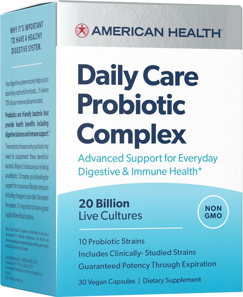 AMERICAN Health Daily Care Probiotic Complex, 20 miljard micro-organismen - Klinisch bestudeerde strains - Advanced Support for Everyday Digestief & Immune Health - 30 Capsules, 30 Total Servings