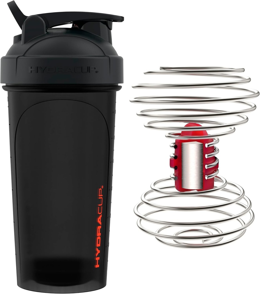 HydraCup Power Shaker w/Weighted Whisk, 28oz - Sneller mengen, minder schudden vereist, Clump-Free Protein Shakes, Shaker Cup (Polypropyleen, zwart)