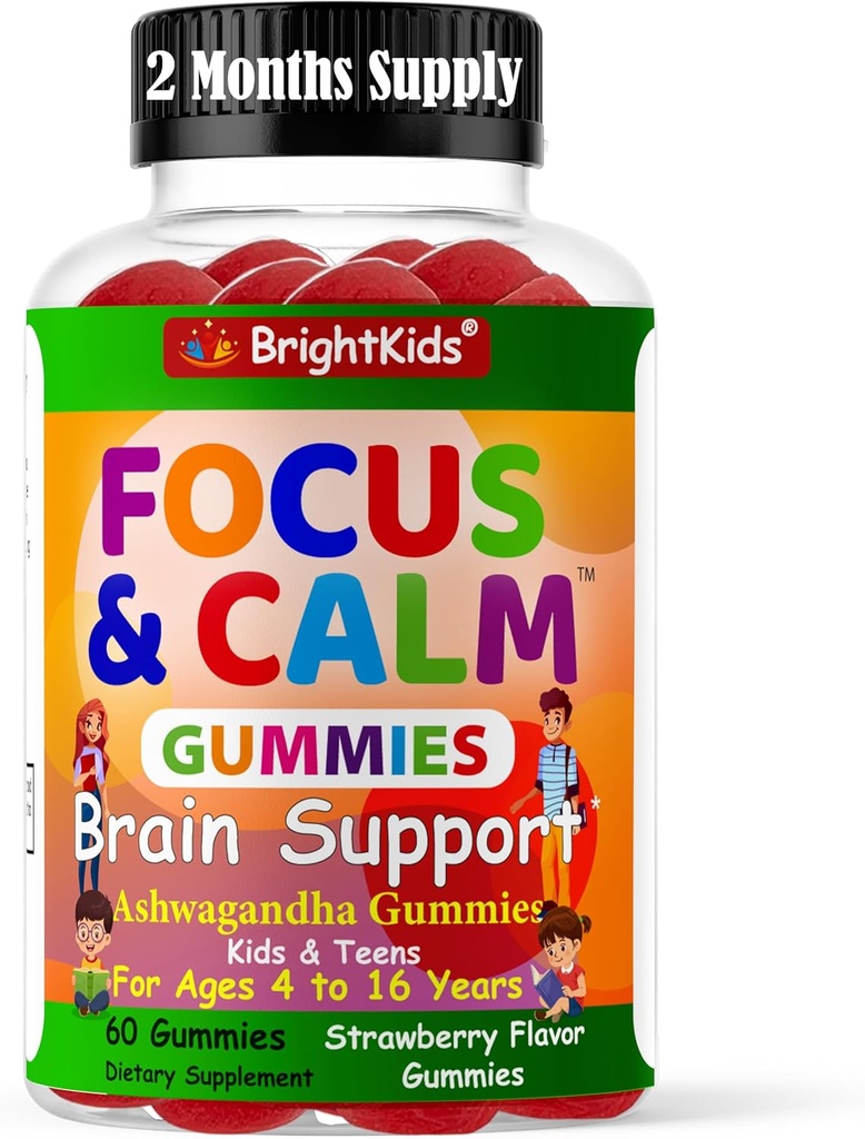 BrightKids Focus & kalme gummies voor kinderen met Ashwagandha Ondersteunt aandacht, concentratie, ontspannen, Mood & Energy 