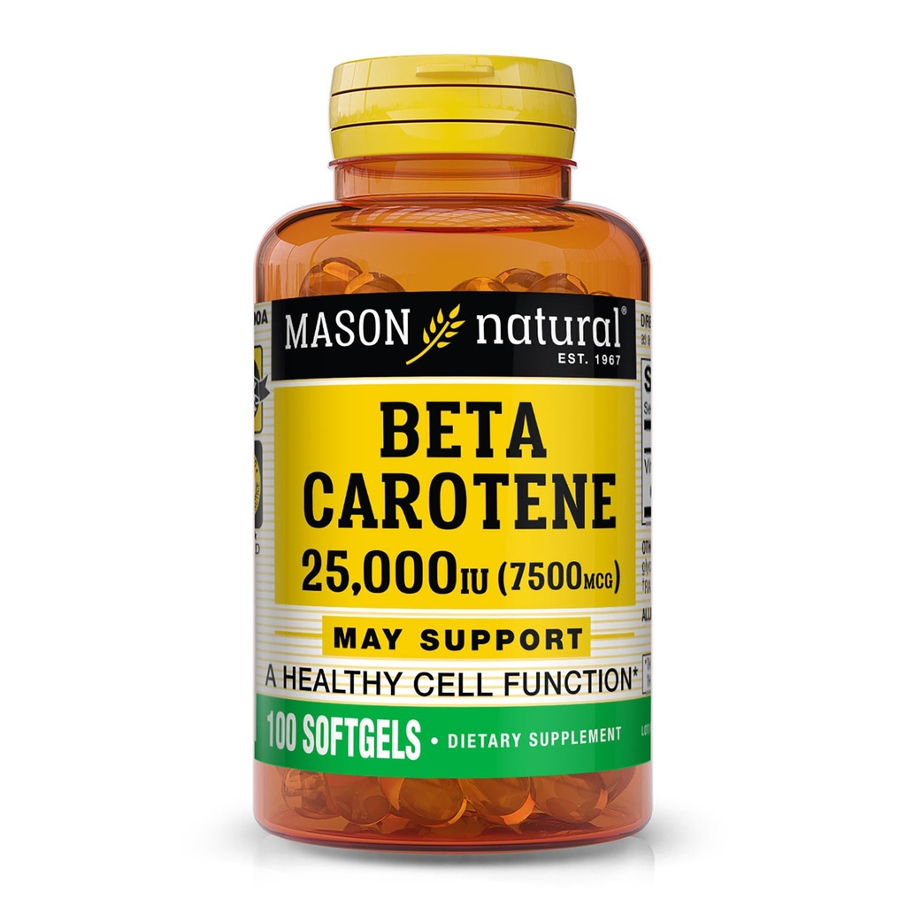 Mason Natural Vitamin A Beta Caroteen 25.000 IE, ondersteunt zicht, celfunctie en immuungezondheid, 100 Softgels, verpakking van 3