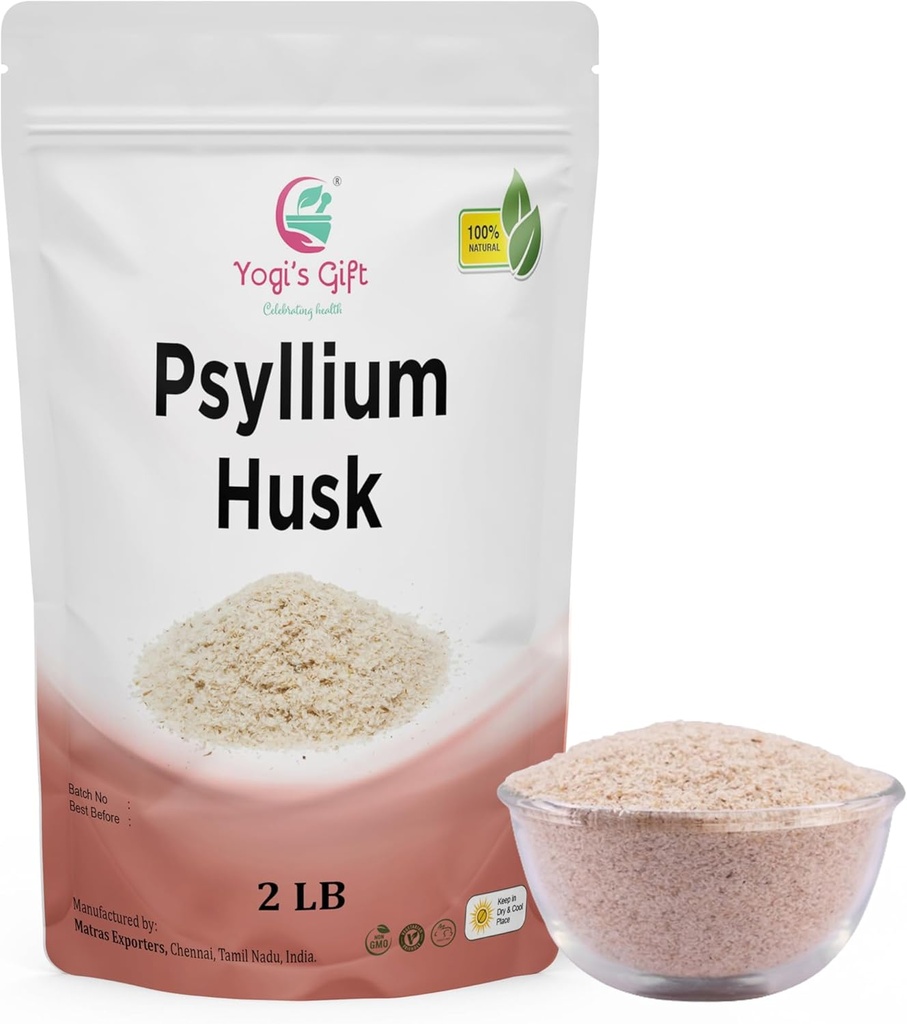 Psyllium Husk Whole 2 lb (320z), Gebruik in smoothies, koken en bakken, ongearomatiseerd, Fine Ground, 100% natuurlijk, niet GGO, door Yogi's Gift®