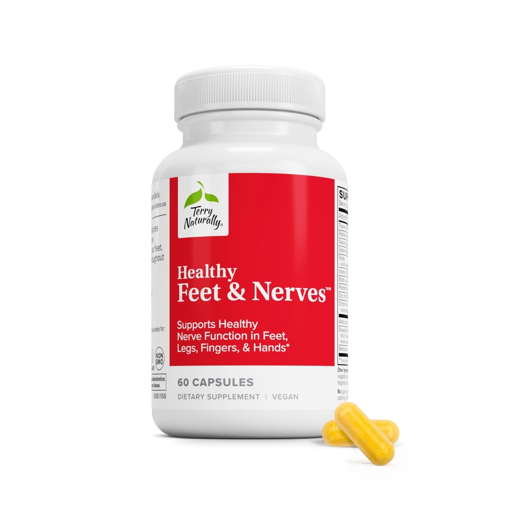 Terry Naturally Healthy Feet & Nerves - Herbal Supplement with Bioactive Vitamin B12 - Circulatie & nerve Health Support Supplement - Vegan Capsules with Boswellia Serrata - 60 Capsules