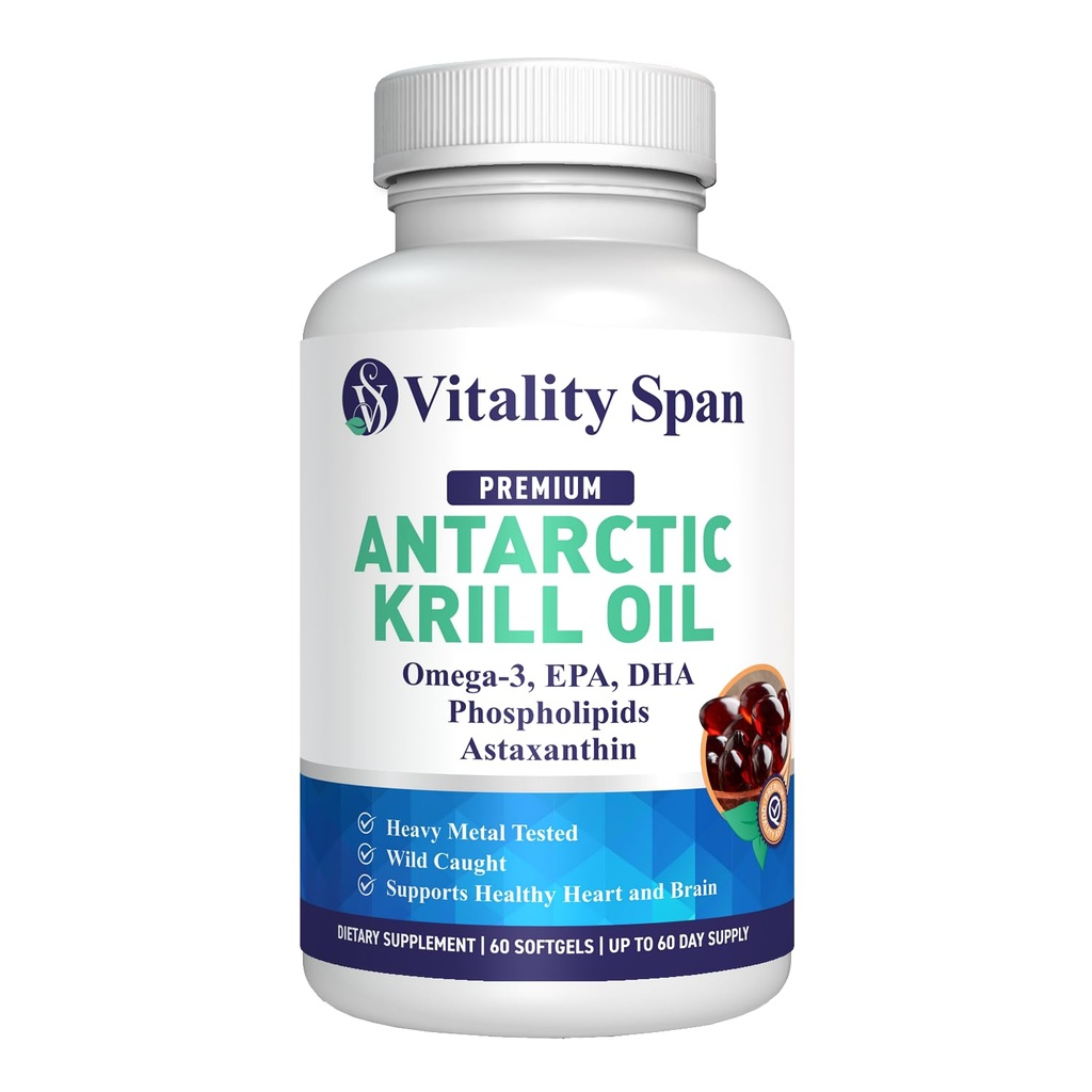 Krill Oil Omega 3 Astaxanthin Choline DHA EPA, Superior Absorption, Extra Strength, No Fish Oil Aftertaste, Heavy Metal Tested, Small Size Softgels, 500mg
