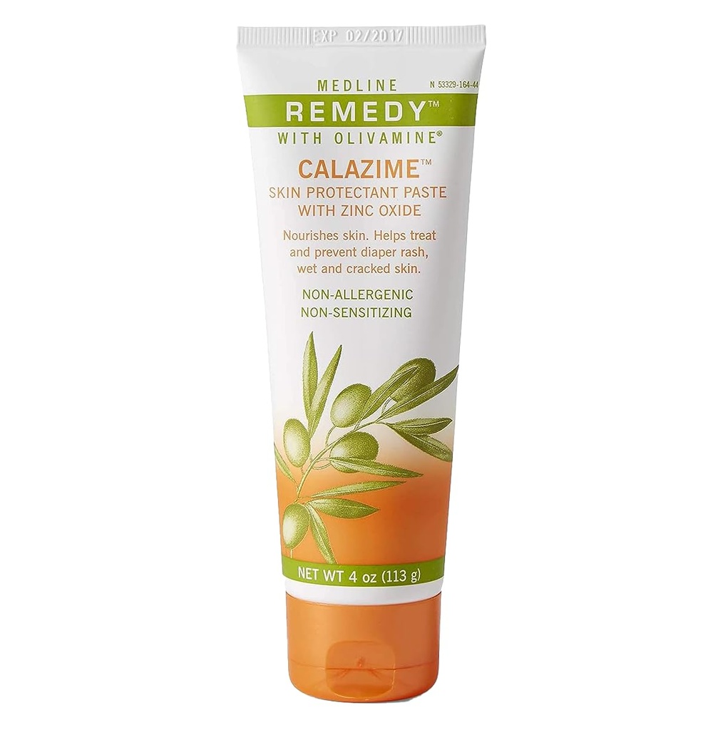 Medline Remedy Olivamine Calazime huidbeschermer pasta crème, gebruikt met droog gehakte luieruitslag, incontinentie, dermatitis, psoriasis, brandwonden, bijten, wit, 4 Oz