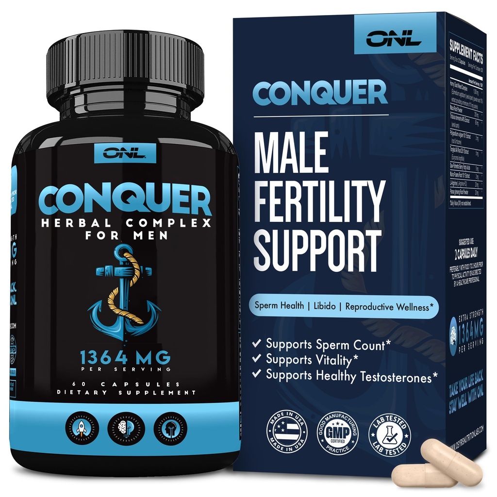 Conquer Heren Vruchtbaarheid Supplement - Testosteron Booster voor mannen w/ Maca Root, geile geit onkruid & Tribulus Terrestris - mannelijke vruchtbaarheid supplement - Libido Booster voor mannen - mannelijke enhancement pillen -60Ct