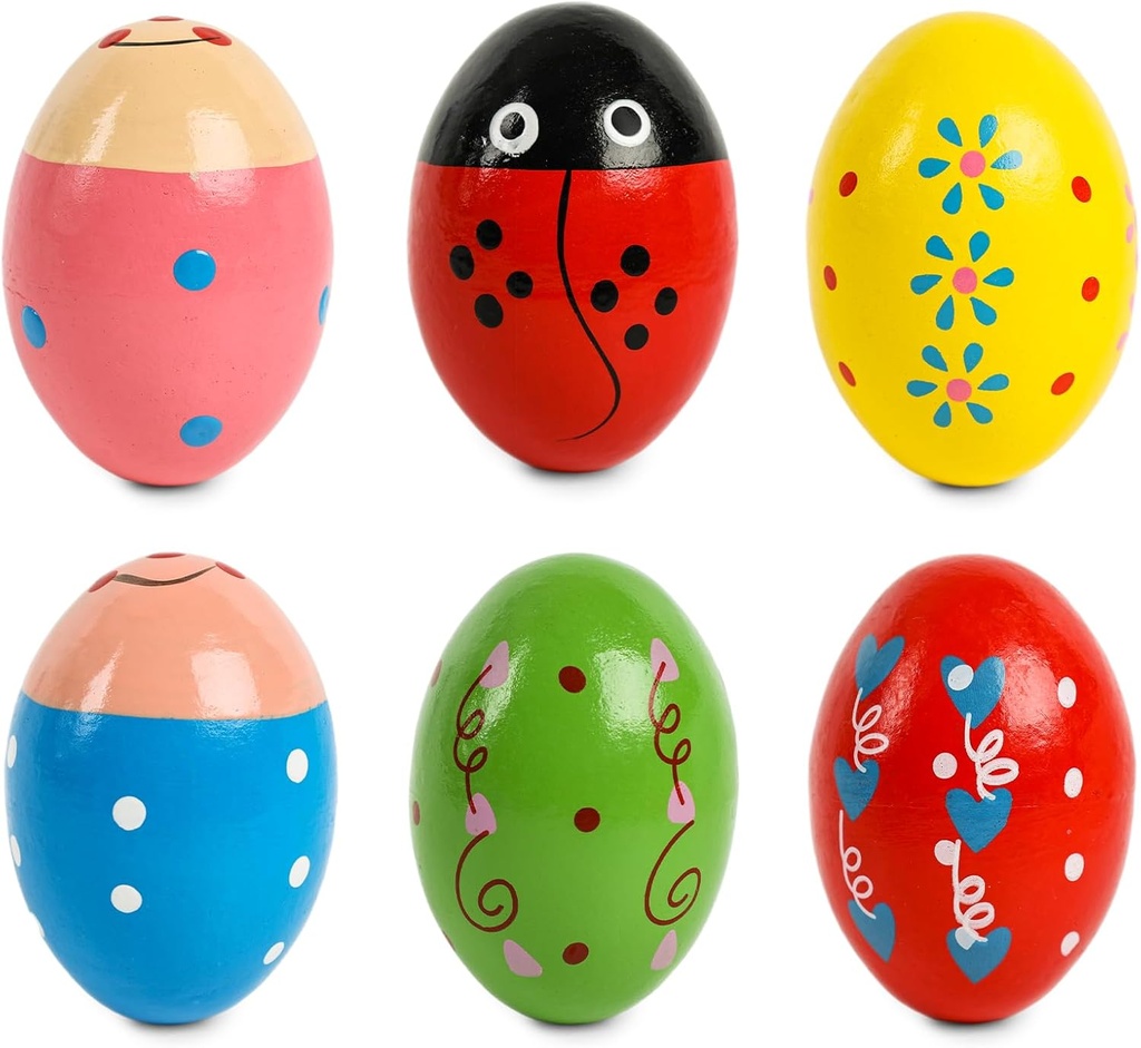 SallyFashion 6 PCS Houten Shaker Eggs voor peuters, Egg Maracas Percussie Shakers Muziekinstrumenten voor feestgeliefden Goodie Bag Stuffers Klaslokaal Prijzen
