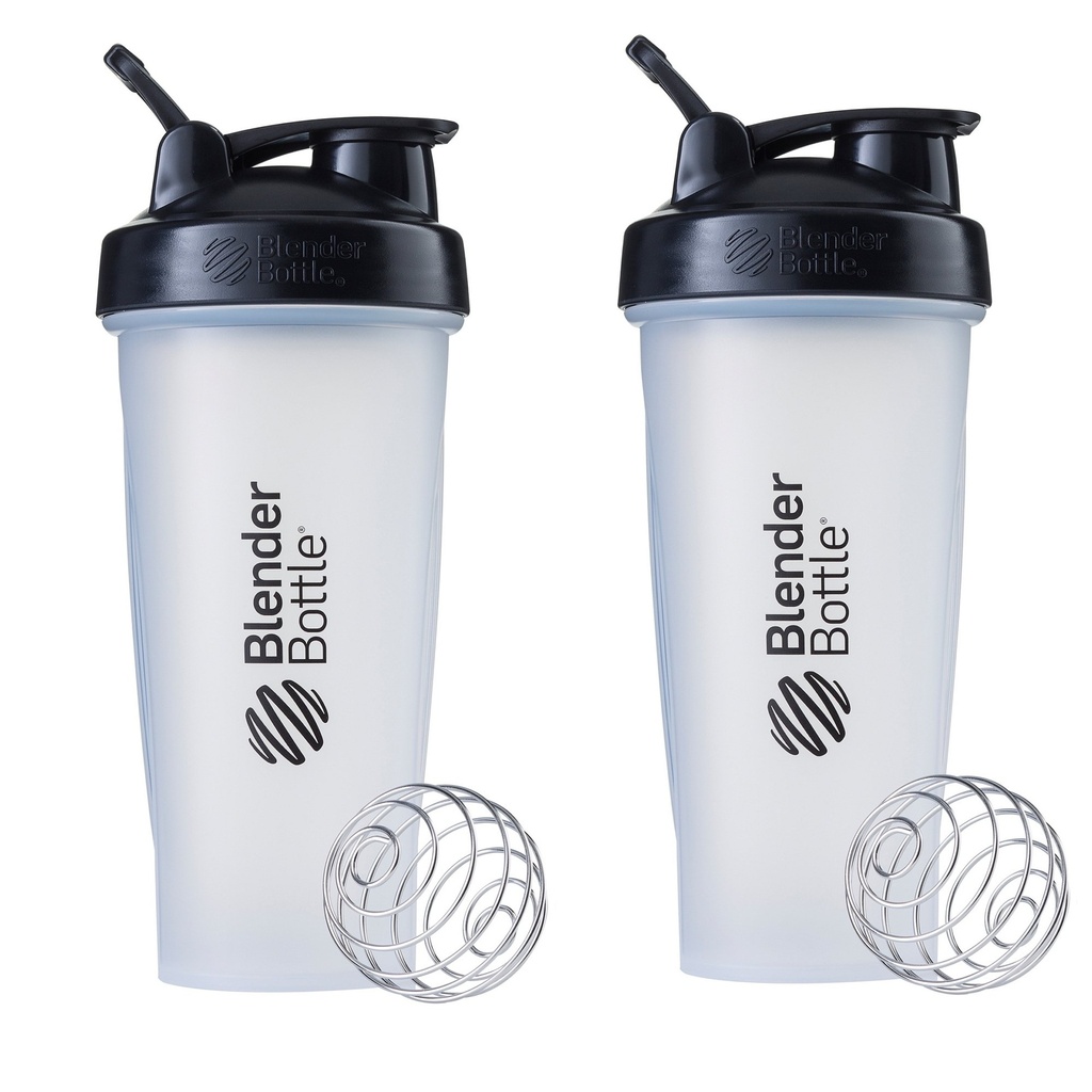 BlenderBattle Classic Shaker Bottle Perfect voor eiwitshakes en pre-workout, 28oz, clear/zwart (verpakking van 2)