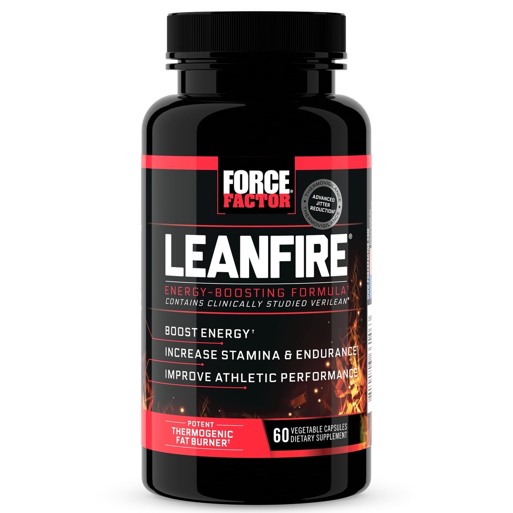 FORCE FACTOR LeanFire pre workout energie pillen met groene thee extract en cafeïne om energie te verhogen, bouw Lean Muscle, Black, 60 Tel (pakket van 1), Pakket mei Vary
