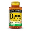 MASON NATUURLIJKE Vitamine D3 10 mcg (400 IE) - Ondersteunt de algehele gezondheid, versterkt de botten en spieren, 100 Softgels
