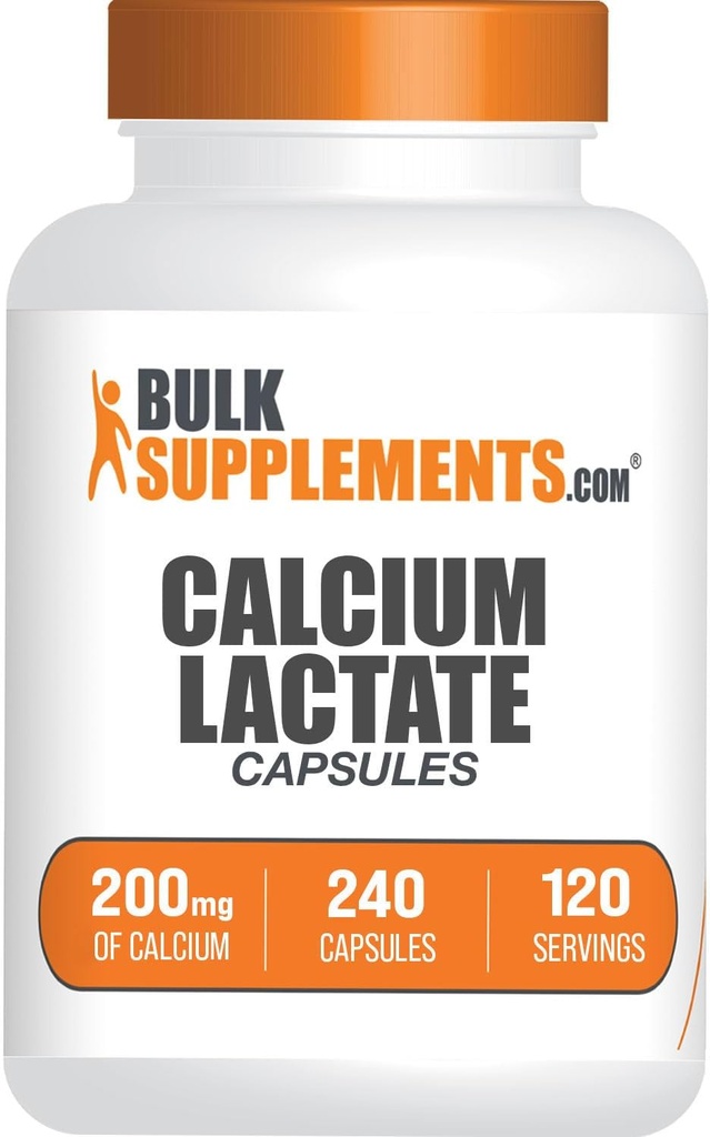 BulkSupplements.com Calcium Lactaat Capsules - Calciumsupplement, Calcium 200mg - Calcium Lactaatsupplement, 2 Capsules per portie - 120-Dag Supply, 240 Capsules
