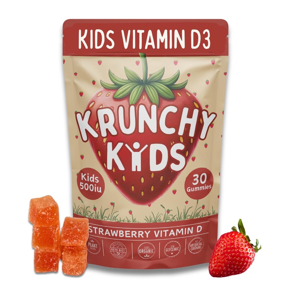 500IE Vitamine D3 Gummies - Biologische, plantaardige, suikervrije, echte aardbei, Allulose, MCT-Oil, Agave Ondersteunt Bones, Immuniteit, Mood & Sleep
