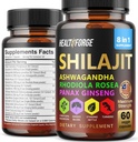 Silajit Capsules Organic Extract Blend 60 Capsules for Men & Women - Shilajit Supplement 9000mg Ashwagandha, Immune Support Supplement 2000mg Rhodiola Supplement, Ginko Ginkgo Biloba