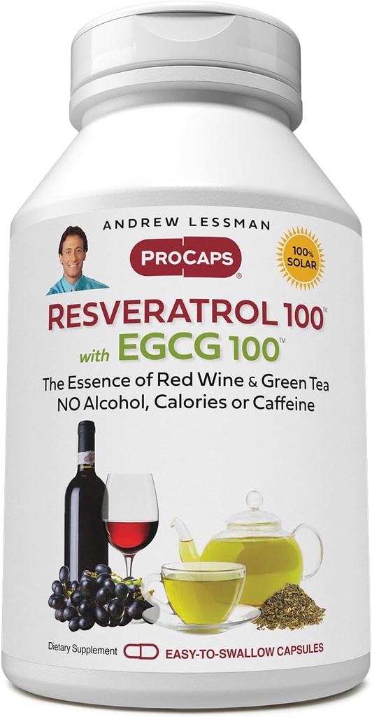 ANDREW LESSMAN Resveratrol-100 EGCG 100mg - 360 Capsules - Twee natuurlijk voorkomende antioxidanten, zonder alcohol of cafeïne.