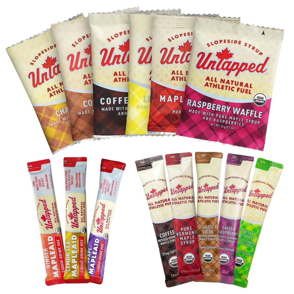 UnTapped Sample Pack - 14 Individually Wrapped Packets Includes All-Natural Maple Syrup, Vegan Stroopwafels & Hydration Mixes 