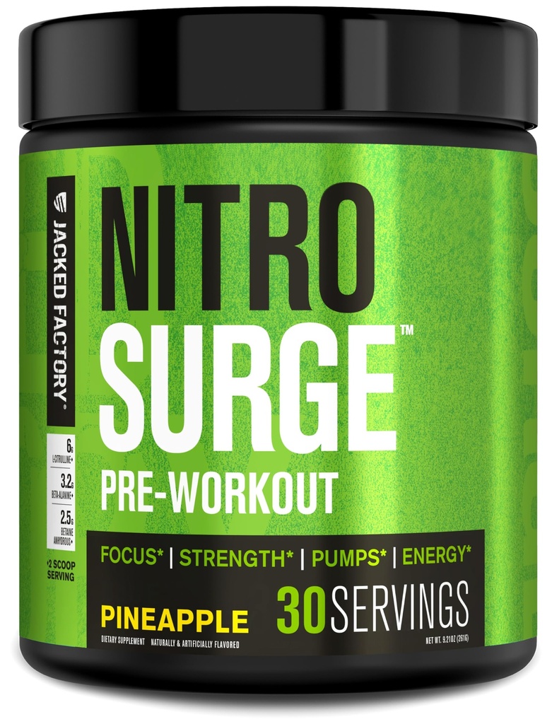 Gejackte fabriek NITROSURGE pre-workout supplement - eindeloze energie, Instant Strength Gains, Duidelijke Focus, Intense Pumps - NO Booster en krachtige preworkout energiepoeder - 30 porties, Ananas
