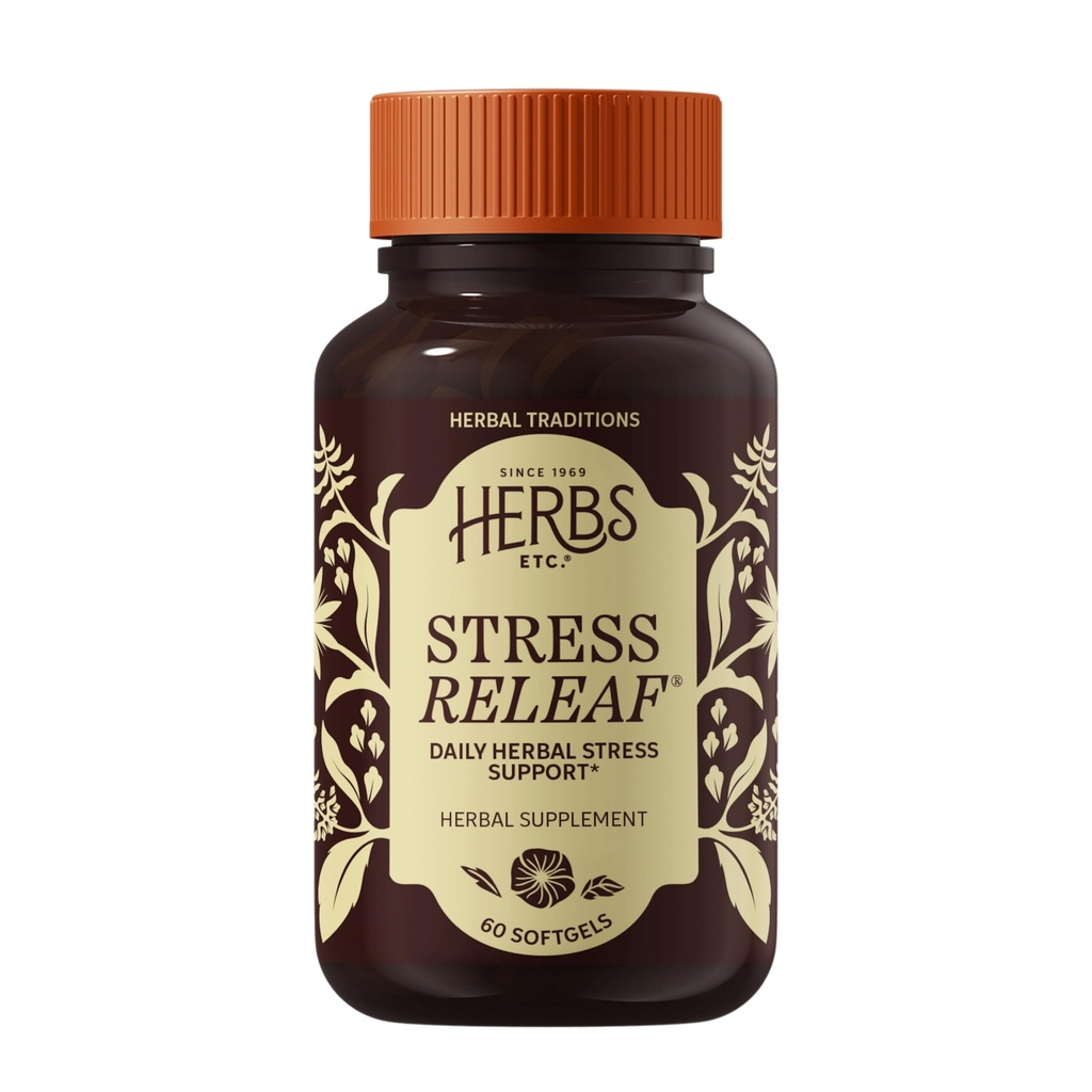 Kruiden Etc. Stress ReLeaf - Kruidensupplement voor ondersteuning Ontspanning - Stress Support Supplement - Glutenvrij - 60 Softgels (60 Servings)