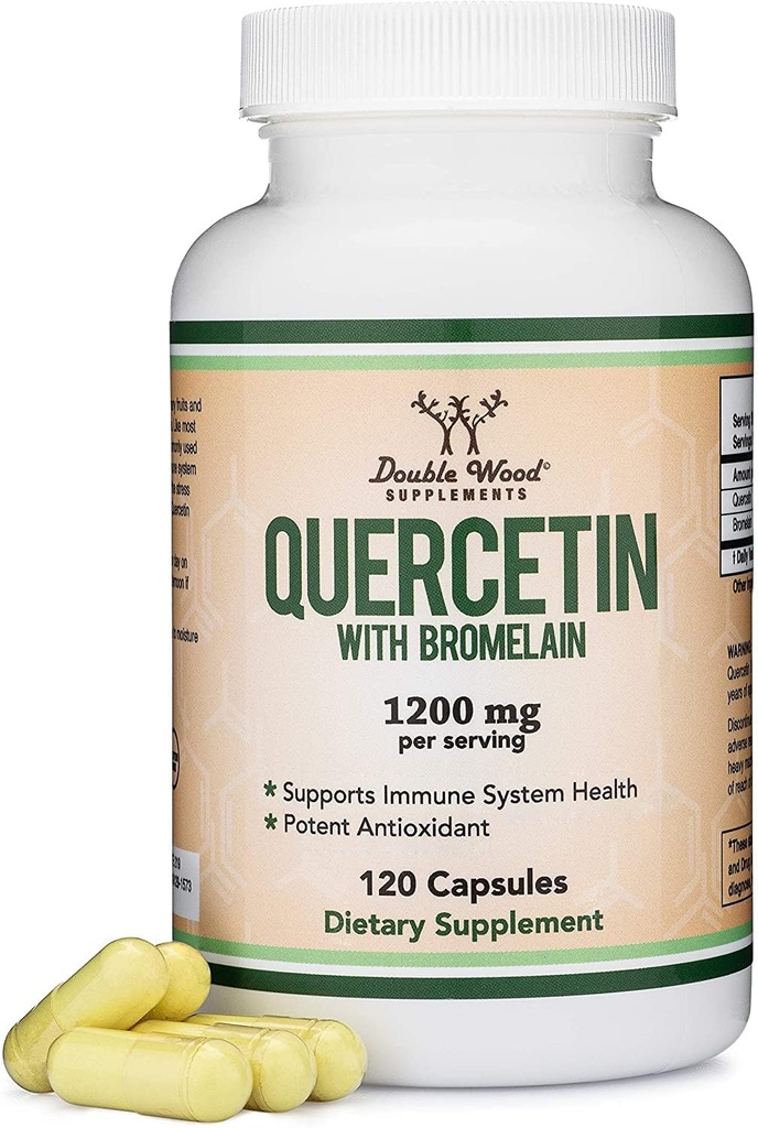 Quercetine met bromelaïne - 120 Tellen (1.200mg porties) Immune Health Capsules - Ondersteunt gezonde immuunfuncties bij mannen en vrouwen (Veganistische Safe, derde partij getest, Glutenvrij) door dubbel hout