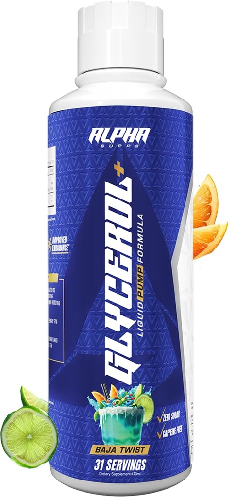 Alpha Supps Glycerol+ Liquid Pump Formula - Stim-Free Liquid Glycerol and Citrulline High-Performance Supplement for Enhanced Muscle Pumps, Hydration, & Endurance (31 Servings, Baja Twist)
