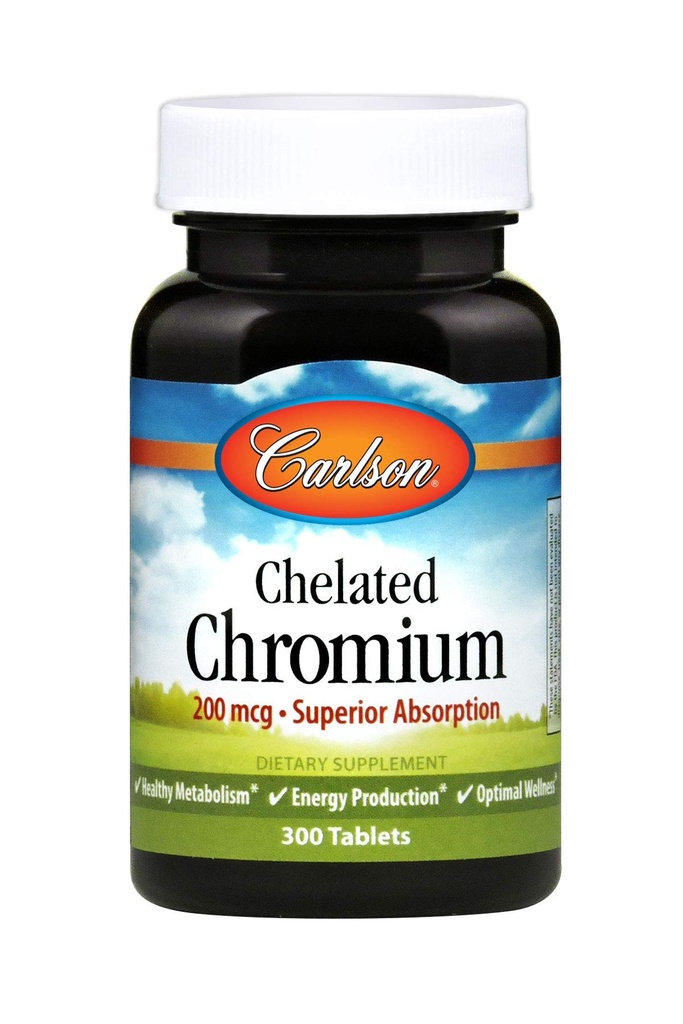 Carlson chelated chroom 200 mcg Superior Absorptie - Gezonde Metabolisme Energieproductie & optimale Wellness - 300 tabletten