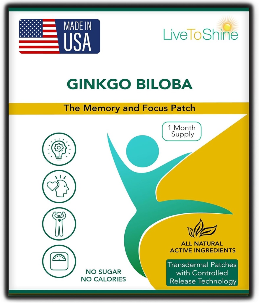 Live naar Shine Ginkgo Biloba Patch - 30 Gingko Transdermale Patches - One Month Supply for Women and Men - USA Made
