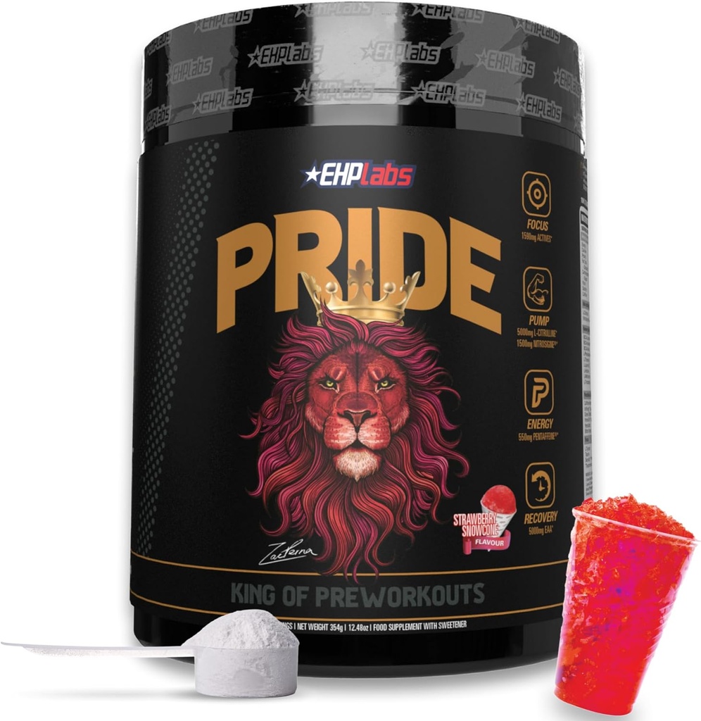 EHP Labs Pride Pre Workout Powder Energy Supplement - Sugar Free Preworkout voor mannen & Women, Energy Powder Boost Drink met BCAA - 280 mg Cafeine - Aardbei Snowcone (40 Servings)