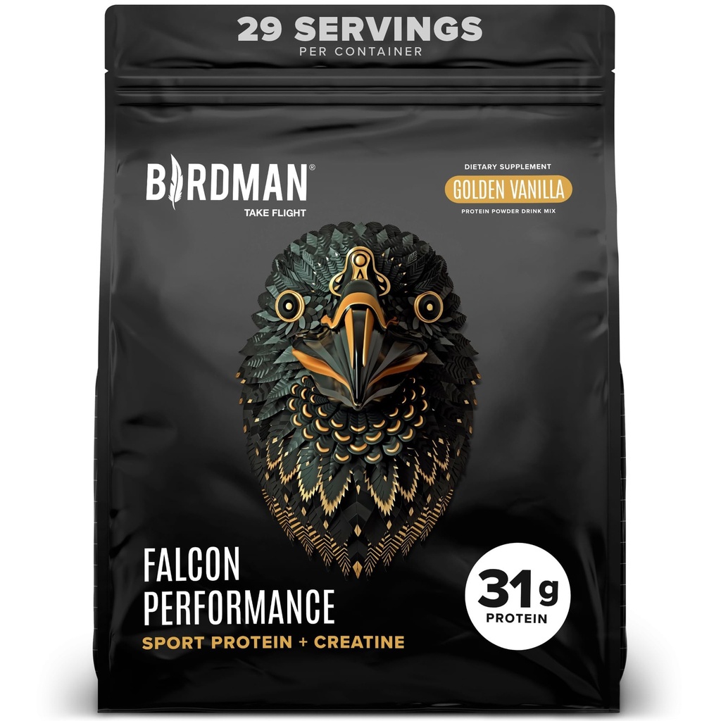 BIRDMAN Falcon Performance Vegan Protein Powder, 31g Protein, 5g Creatine, 5g BCAA, Probiotica, Elektrolyten, Pre-workout, Lage Carb, Suikervrij & Dairy Free, Plant Based Vanille Proteïne, 29 Servers