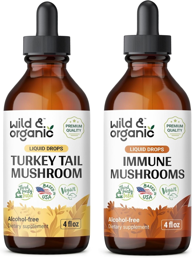 Wild & Organic Turkey Staart Tinctuur 4 fl oz & Immuun Paddenstoelen Tinctuur 4 fl oz