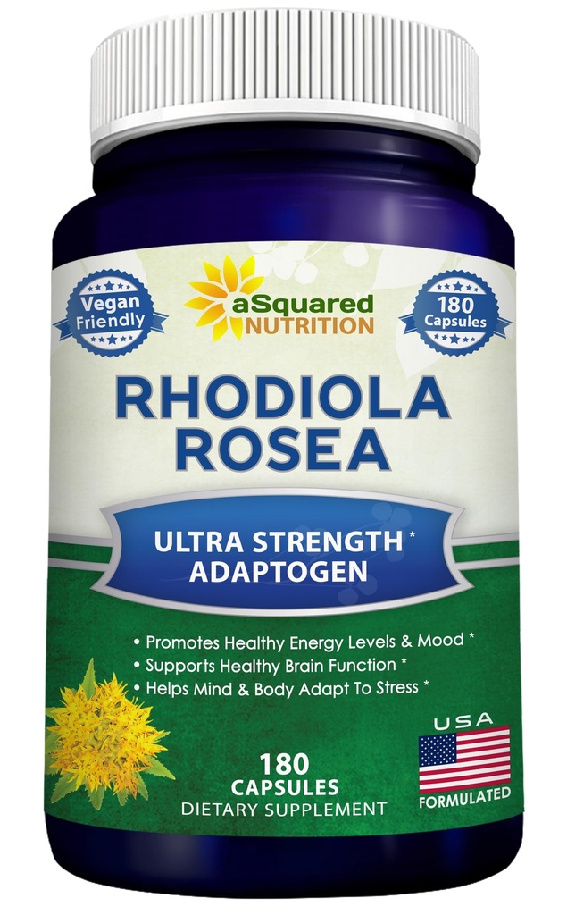 aSquared Nutrition Rhodiola Rosea Supplement 1000mg - 180 Vegan Capsules - Max Strength Rhodiola Root Extract Pillen Verbeteren Pure Energy, Hersenfunctie & Stress Relief - Golden Root Herb Powder Tablets