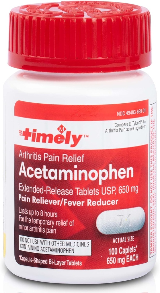 TIME-CAP LABS, INC. Tijdig Acetaminofen 650 Mg Uitgebreide Release - Koortsreducer, Artritis Pijn Reliever, Joint Pain Relief Pillen - 100 Caplets