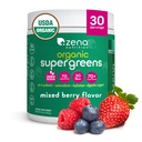 Zena Nutrition Organic Super Greens Powder, 70+ Superfoods, 0 Sugar, 3G Fiber, Spirulina, Chlorella, Antioxidanten, Prebiotica/Probiotica, Digestieve Enzymen, Gemengde Berry, 30 porties