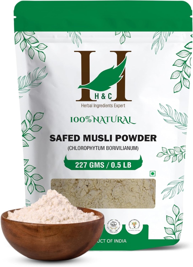 100% Natural Wild Cultivated Safed Musli Powder - Chlorphytum Borivilianum 227 GMS / 1/2 LB Pound / 08 Oz - verwerkt in FDA geregistreerde faciliteit (A 100% Natural Health Supplement)