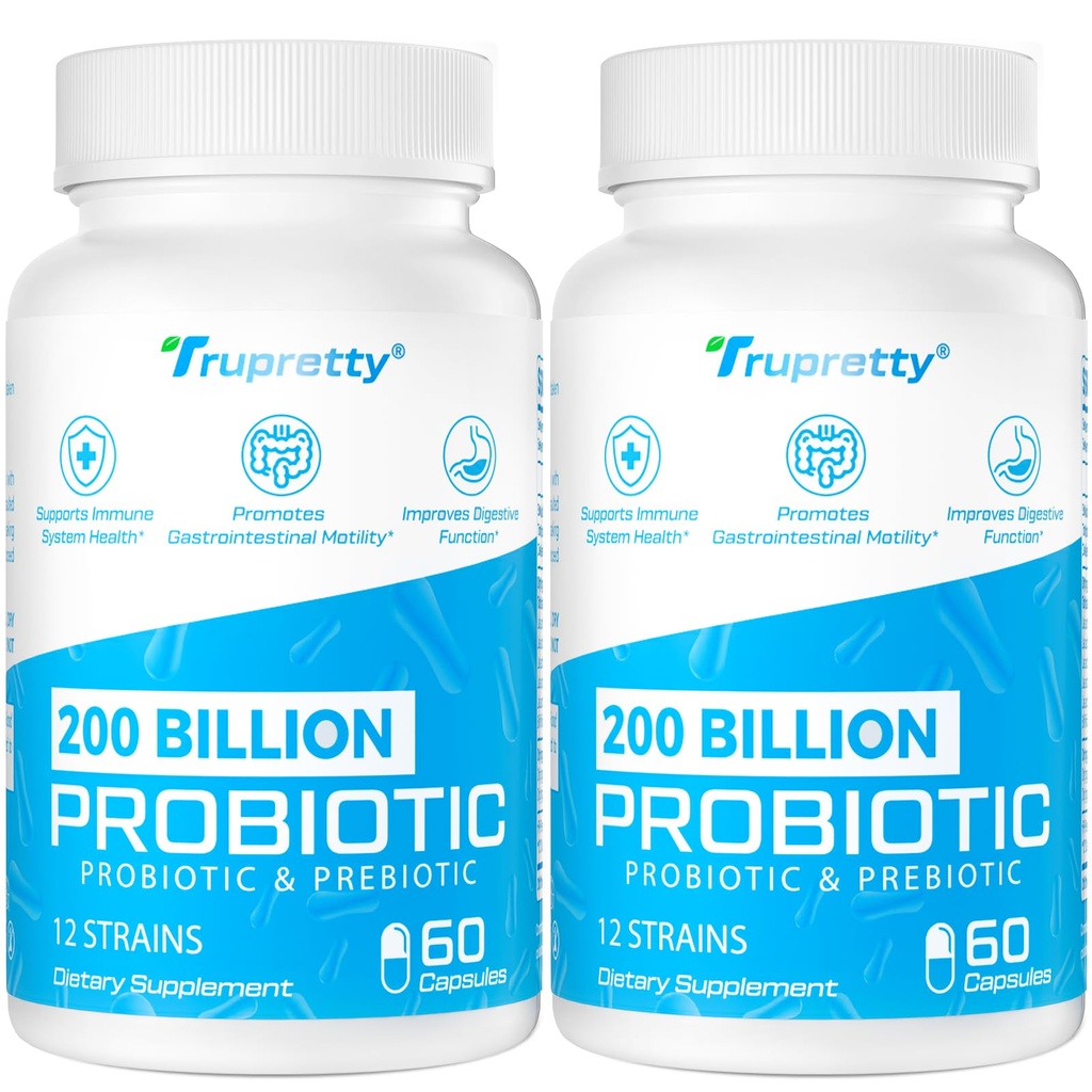 200 Billion Cfus 12 Strains Probiotic, with 3 Organic Prebiotics, Probiotics for Women Men, Daily Supplement for Immune, Gut, Digestive Health, Shelf Stable, Non GMO, 120 Caps (120-Days Supply)