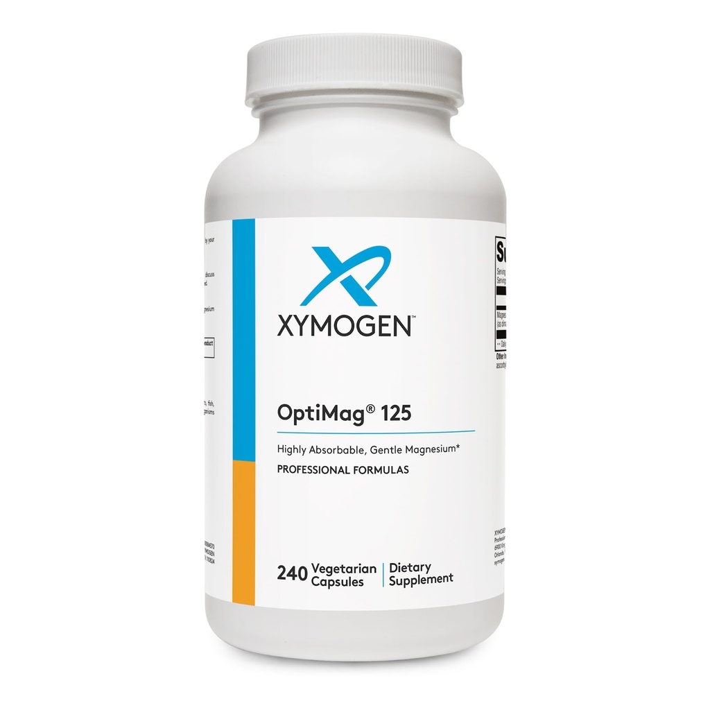 XYMOGEN OptiMag 125 - Magnesium Supplement met Di-Magnesium Malate & Glycinate Lysinate ter ondersteuning van nerve, spier, botgezondheid + hartgezondheid (240 capsules)