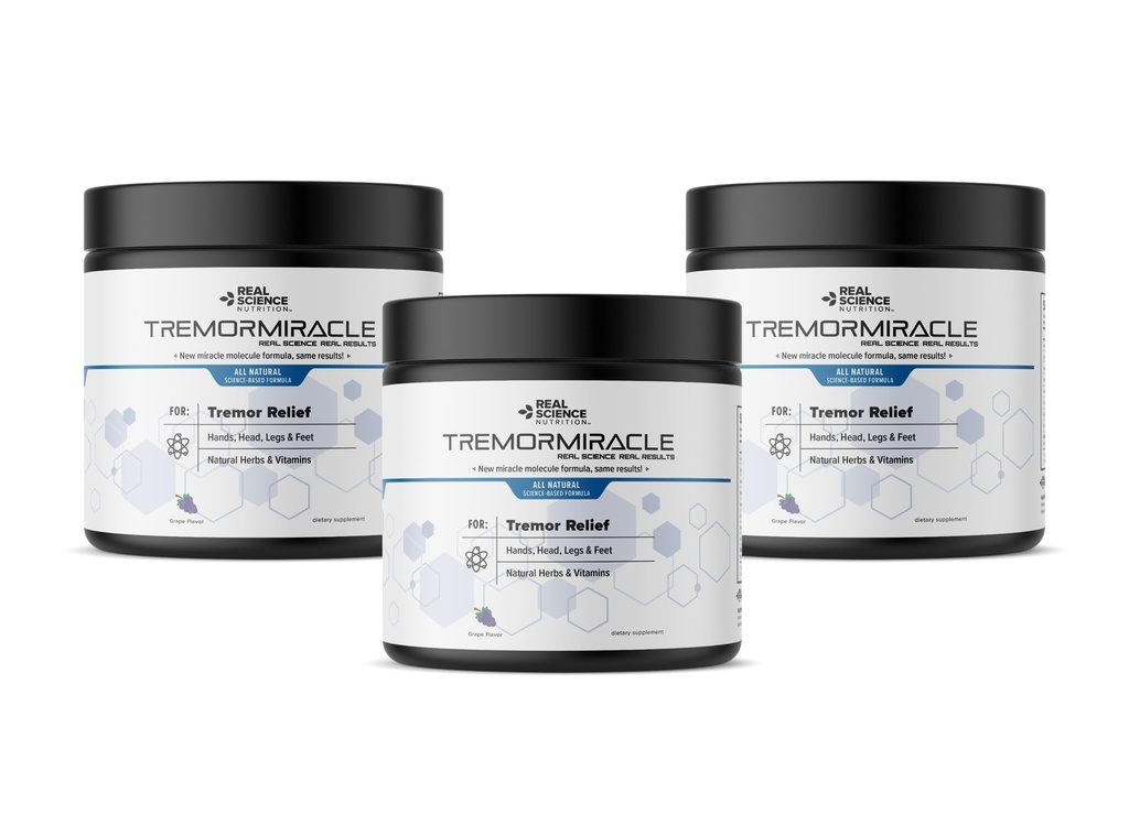 Real Science Nutrition Tremor Miracle - Essential Tremor Herbal Supplement Powder for Hands, Legs, Feet, Head Tremors (13.4 Oz, Grape Flavor) (3)