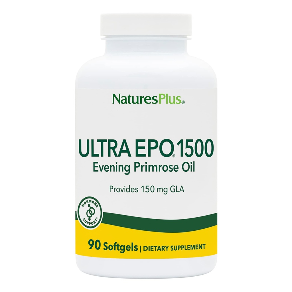 NaturesPlus Ultra EOB 1500 - Avond Primrose Olie - Premenstruele en Menopausale Antioxidant Ondersteuning - Bevordert Heldere Huid - Glutenvrij - 90 Softgels, 90 porties