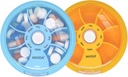 INFODA Wekelijkse pil Organisator 7 Compartiment Rotating Pill Box voor dagelijkse medicatie & vitamines - Portable Travel Pill Case Visolie Supplementen Vitaminen Organisator (Blue+Orange)