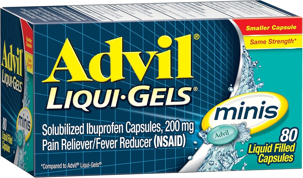 Advil Liqui-Gels Minis Pain Reliver and Fever Reducer, Pain Medicine for Adults with Ibuprofen 200mg for Pain Relief - 80 Liquid Filled Capsules