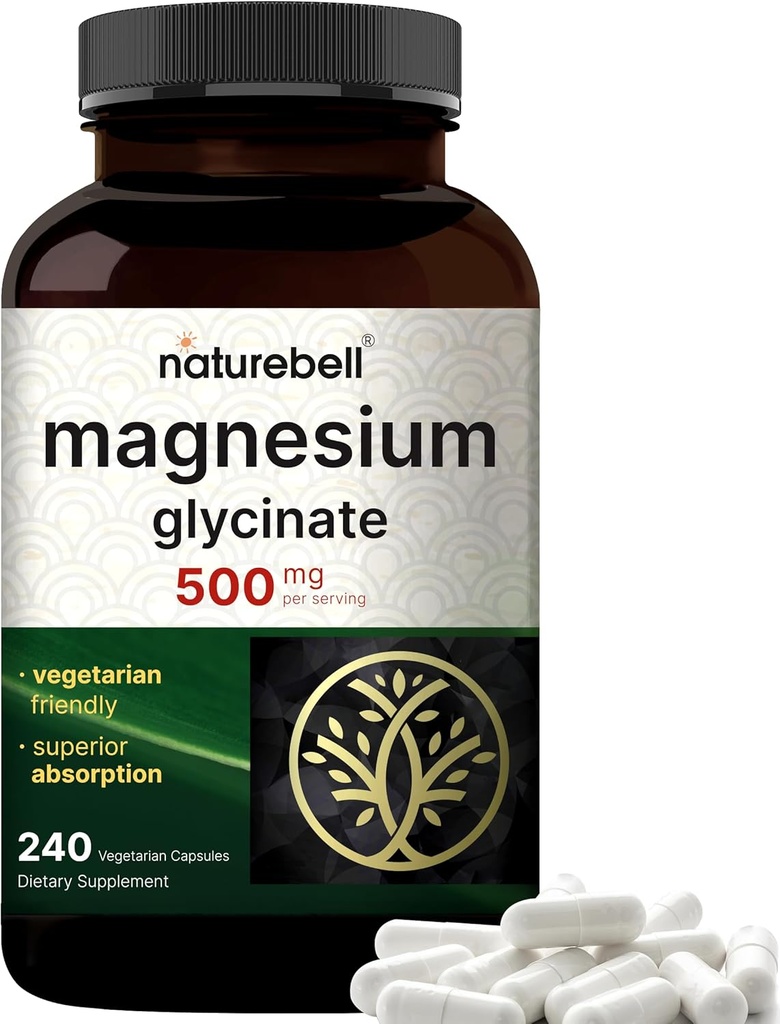 NatureBell Magnesium Glycinate 500mg, 240 Veggie Capsules 