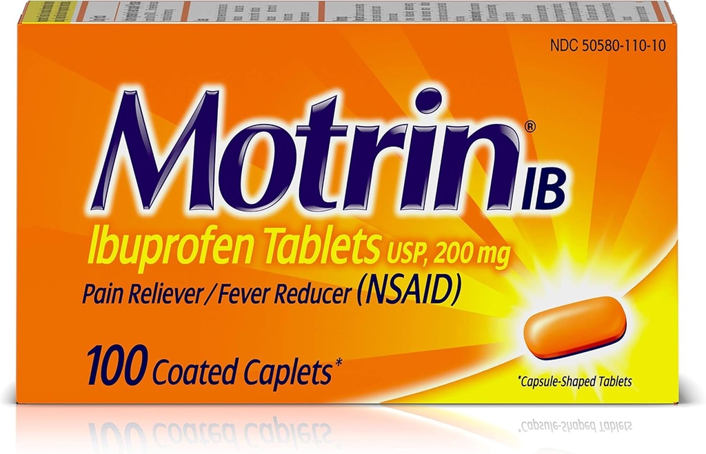 Motrin IB Pain Reliever Fever Reducer (NSAID) Ibuprofen Tabletten, 100 Tellen