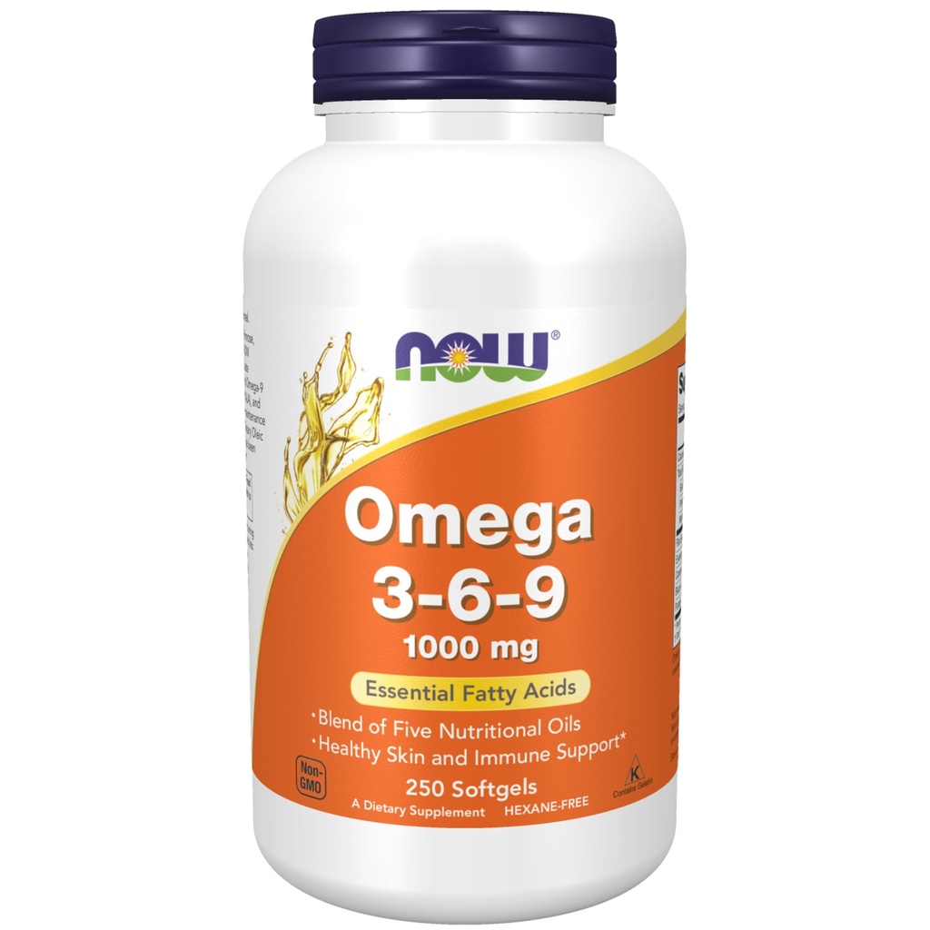NOW Foods Supplementen, Omega 3-6-9 1000 mg met een mix van Vlaszaad, Avondprimrose, Canola, Black Currant en Pompoenzaadolie, 250 Softgels