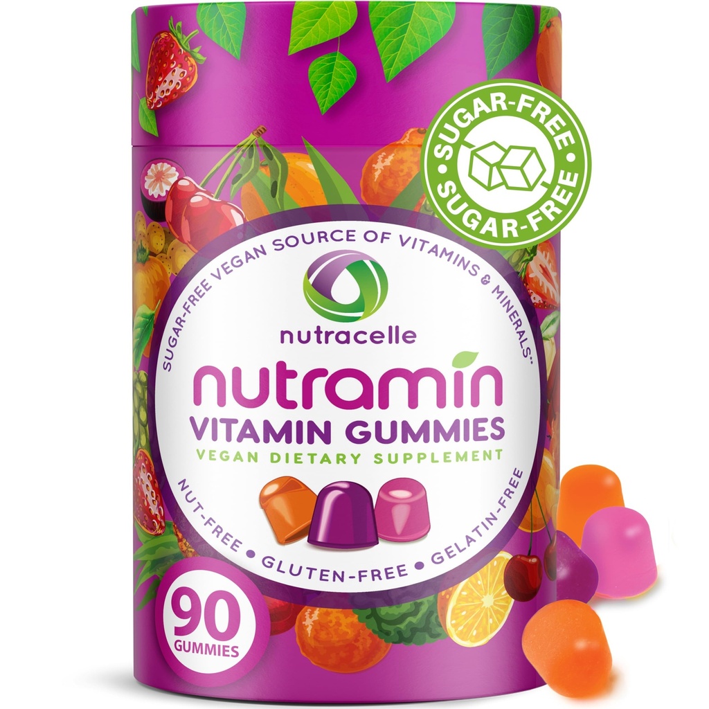 NUTRAMIN Daily Vegan Keto Multivitamin Gummies Non-GMO Natural Vitamin C, D + Zinc for Immunity, Plant-Based, Sugar-Free, Nut-Free, Gluten-Free, Biotin, Vitamin A, B, B6, B12 & More 45 Days (90 Count)