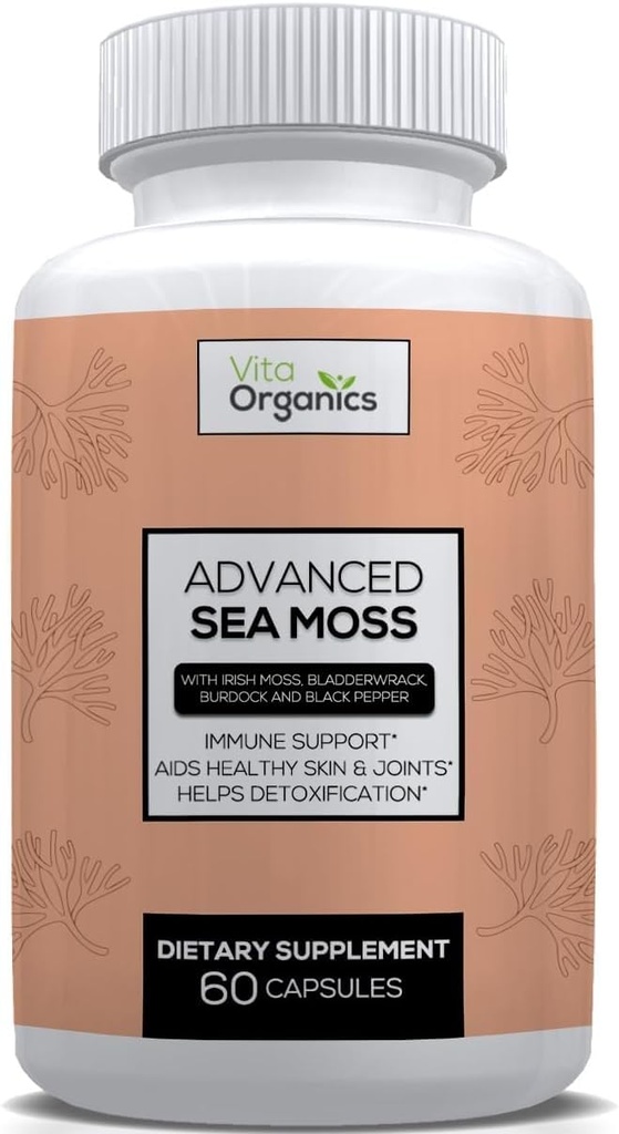 Advanced Sea Moss, sea moss advanced formula, premium sea moss supplement, sea moss pills, seamoss supplement, Irish Sea Moss Capsules & Organic Bladderwrack & Burdock, & Black Pepper Extract, Seamoss