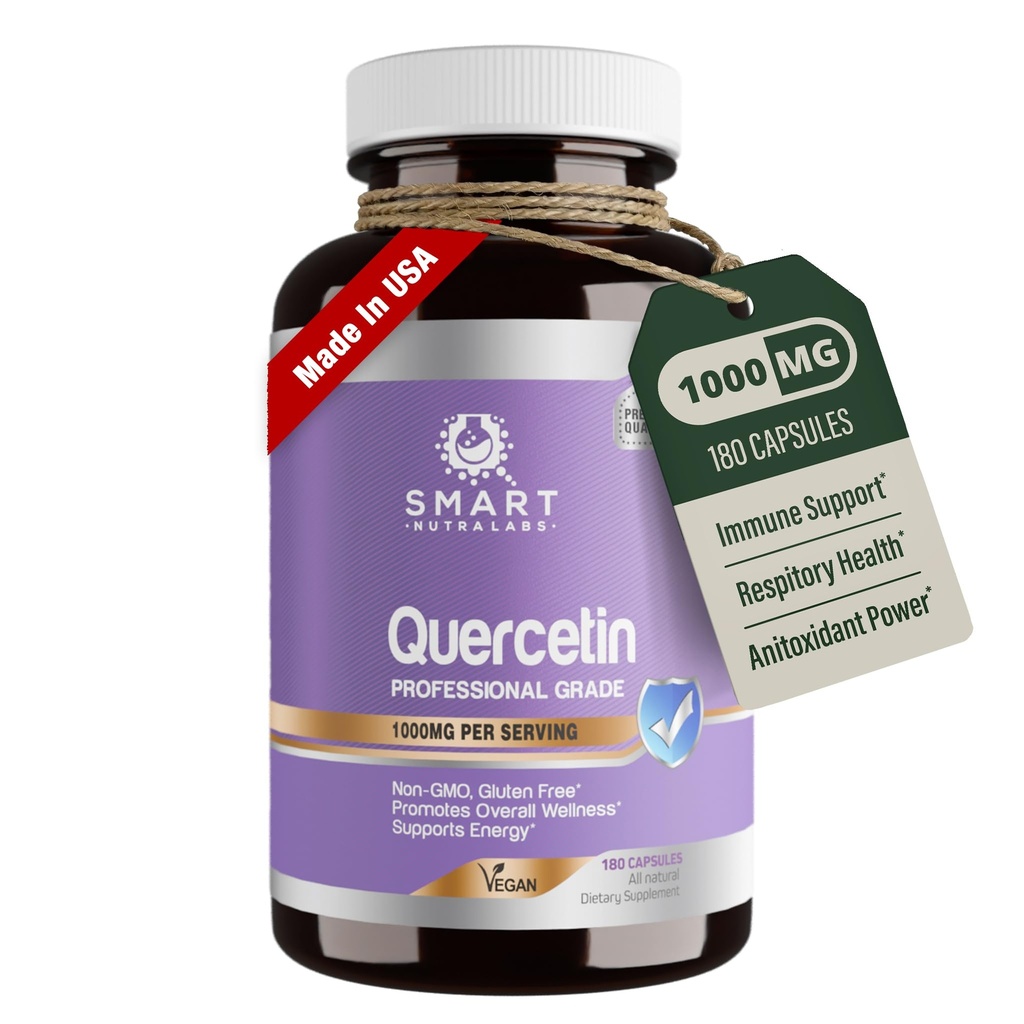 Slimme Nutra Labs Quercetine 1000mg- 180 Vegan Capsules, 100% Pure Quercetine Supplement- Non-GMO, Glutenvrij, Getest door derden