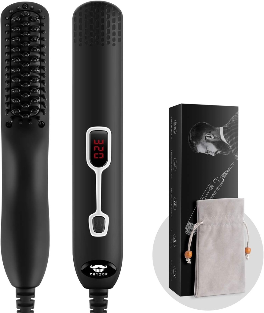 Baard Straightener Comb voor mannen - Opgewaardeerde professionele elektrische heren baard Straightening Verwarmde borstel Draagbare anti-schaal 5 Verstelbare temperatuur & LCD-weergave met draagtas