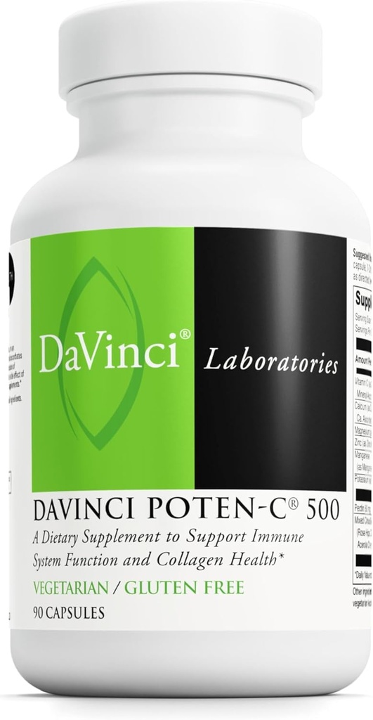 DAVINCI Labs Poten-C 500 - Dietary Supplement to Support Immune System Function & Collagen Health* - with Vitamin C, Calcium, Magnesium, Potassium, and More - Vegetarian - Gluten-Free - 90 Tablets