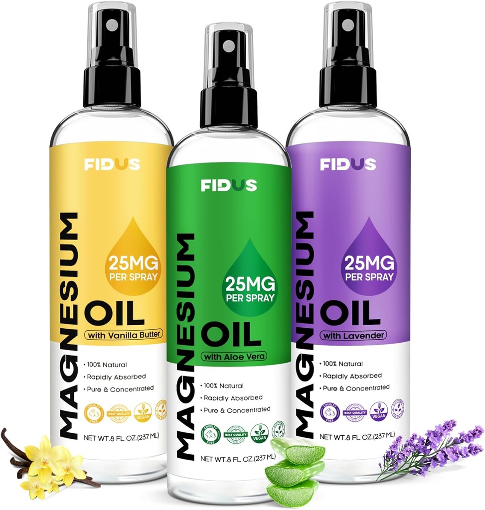 Fidus 100% Pure Magnesium Oil Spray met Aloë Vera - Big 8 fl oz Topical Magnesium Chloride voor voeten, Biologische Natuurlijke Magnesium Spray van Oud Zechstein Seven Seabed Minerals
