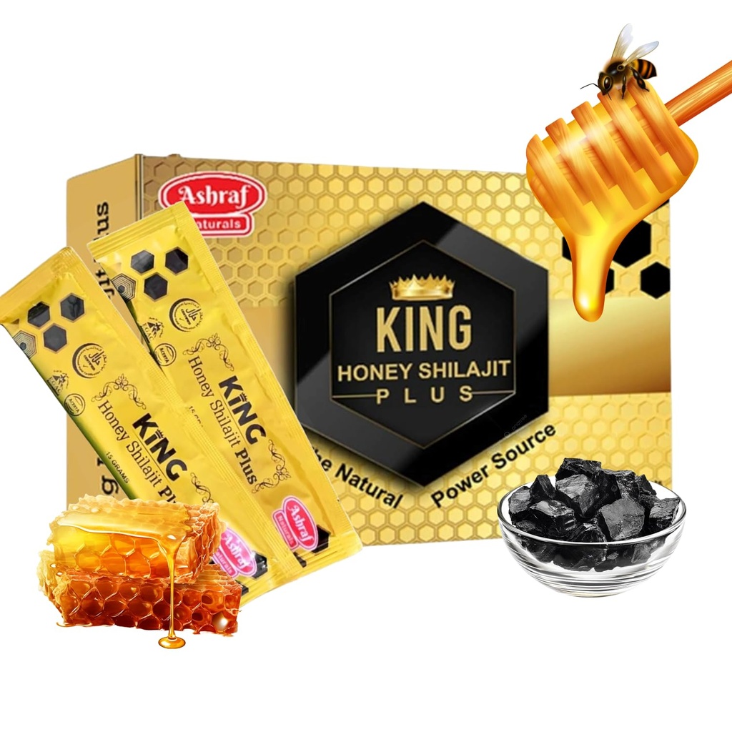 Ashraf Naturals King Honey Shilajit Plus - Premium Honey & Himalaya Shilajit Blend with Herbal Extracts, Natural Energy & Vitality Support,15 Sachets x 15g